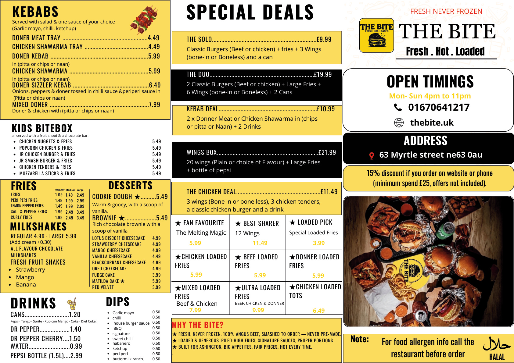 The Bite menu and food imagery